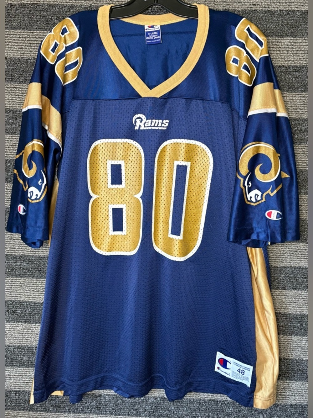 Vintage 2000 Champion Isaac Bruce St. Louis Rams #80 NFL Football Jersey XL EUC